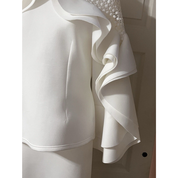 Maxi Skirt Set Scuba Cos Play Ruffles Glam White Witch Show Stopper Wedding SZ L - Picture 4 of 16